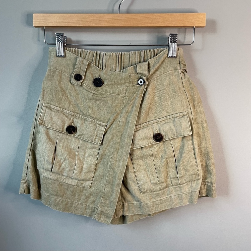 Zara Khaki Linen Utility Skort With Cargo Pockets & Waist Tie (XS)